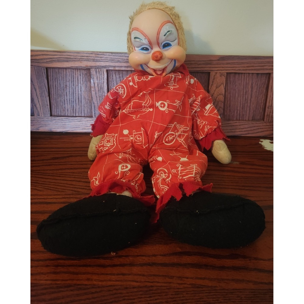 Rushton Clown Hand Puppet 10in Vintage 1950s Rubber Face‎